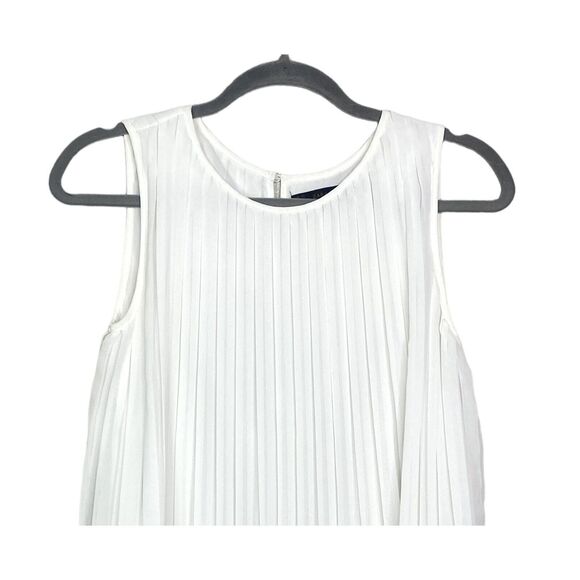 ZARA Sleeveless Pleated Solid Flowy Blouse Lined Key Hole Back Button XS White - Picture 4 of 14